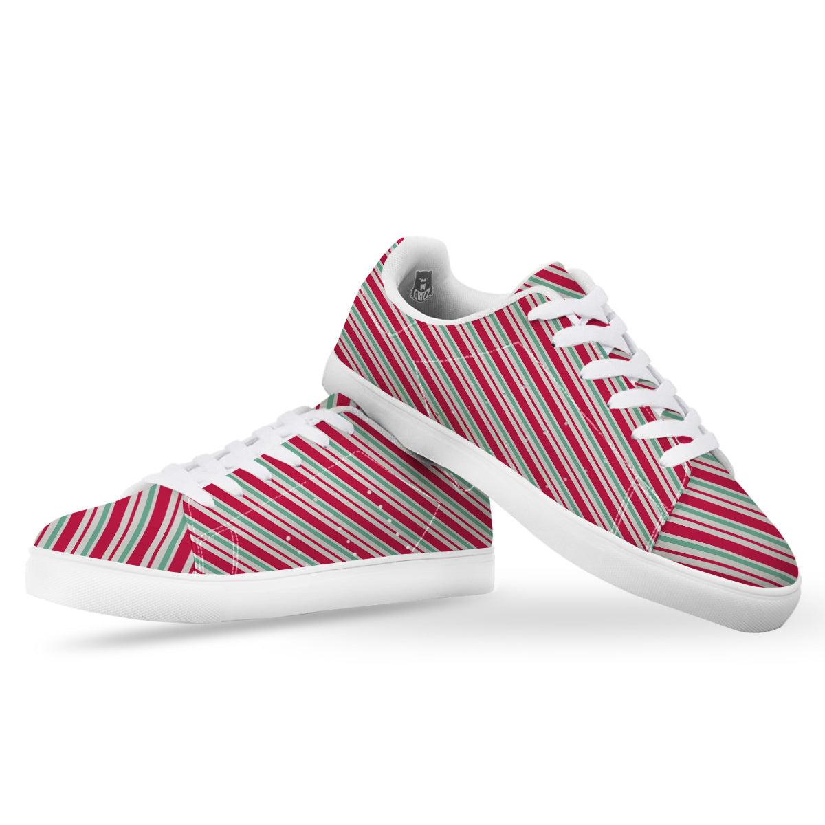 Candy Cane Striped Christmas Print White Low Top Sneakers-grizzshop