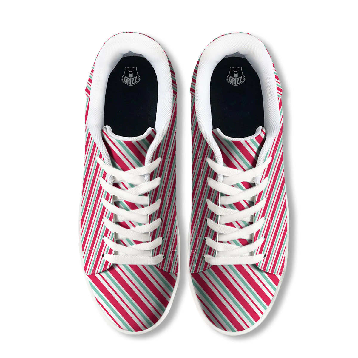 Candy Cane Striped Christmas Print White Low Top Sneakers-grizzshop