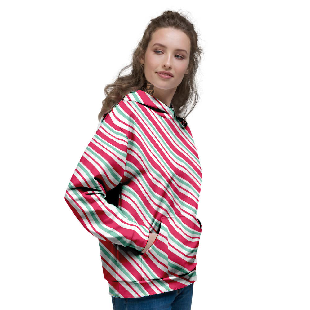 Candy Cane Striped Christmas Print Women's Hoodie-grizzshop