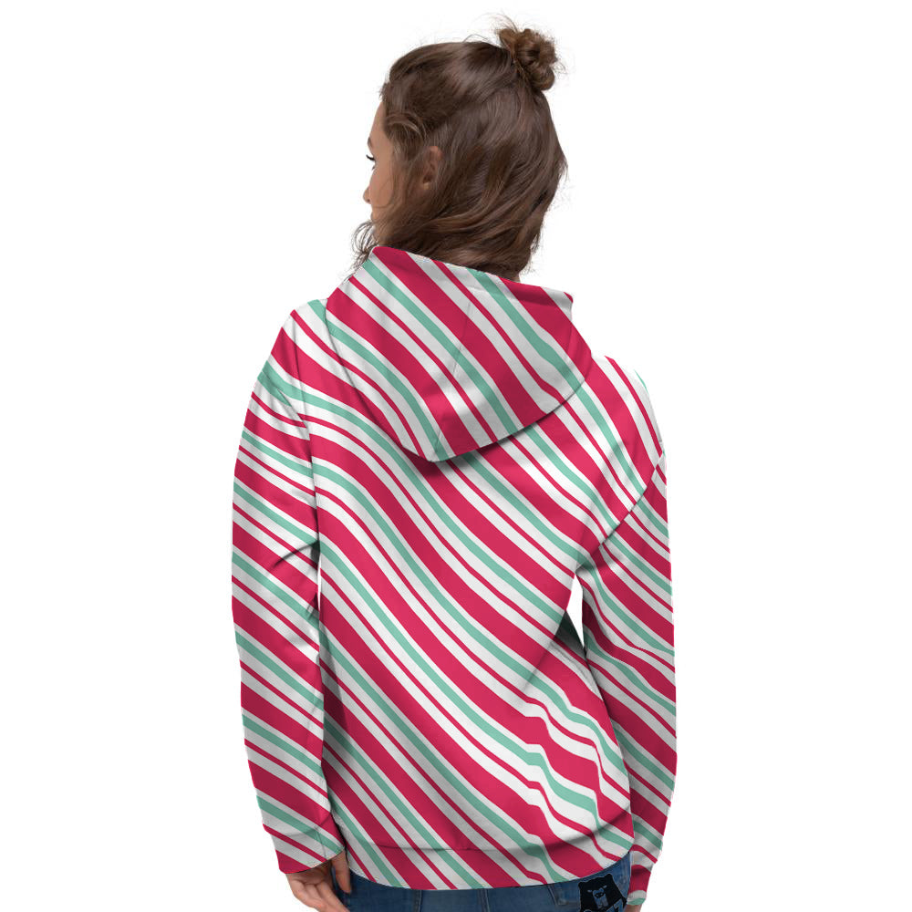 Candy Cane Striped Christmas Print Women's Hoodie-grizzshop