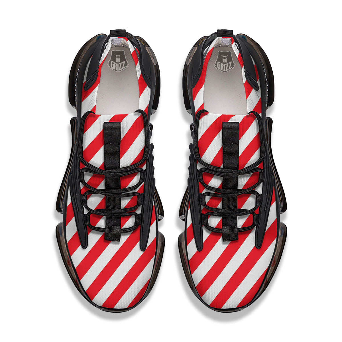 Candy Cane Striped White And Red Print Black Gym Shoes-grizzshop