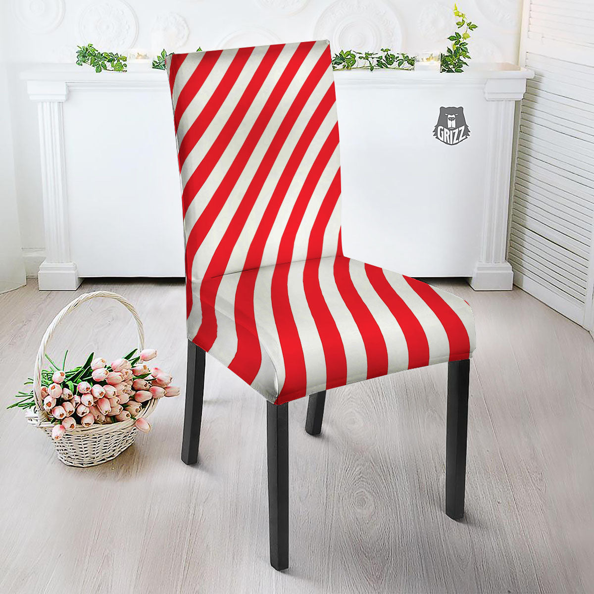 Candy Cane Striped White And Red Print Dining Chair Slipcover-grizzshop