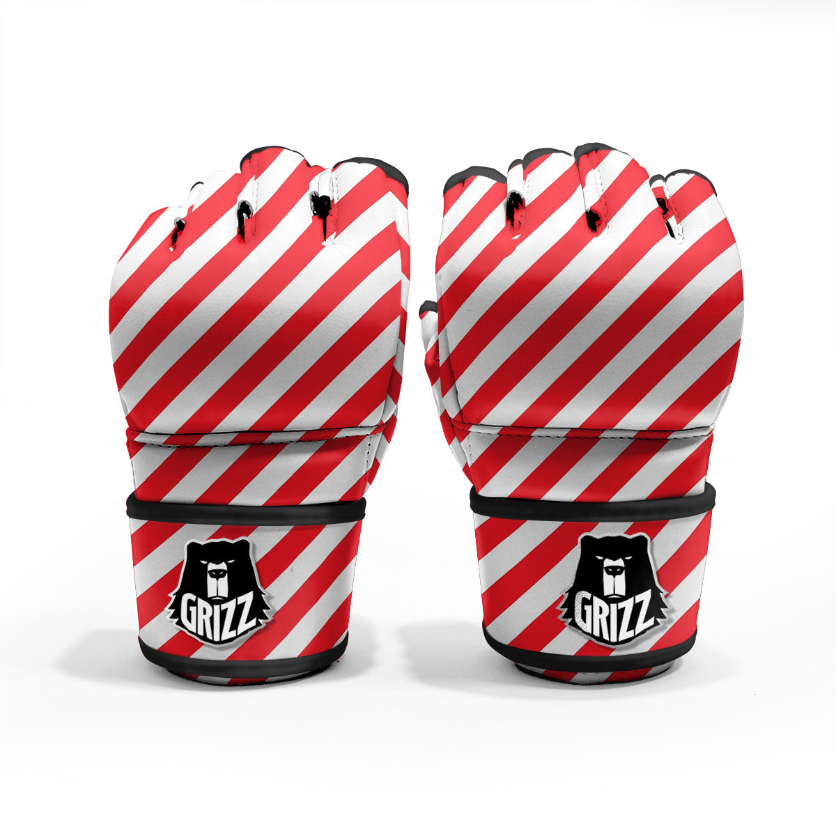Candy Cane Striped White And Red Print MMA Gloves-grizzshop