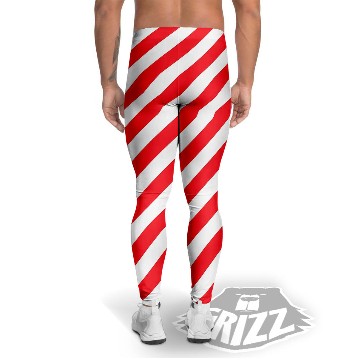 Candy Cane Striped White And Red Print Men's Leggings-grizzshop