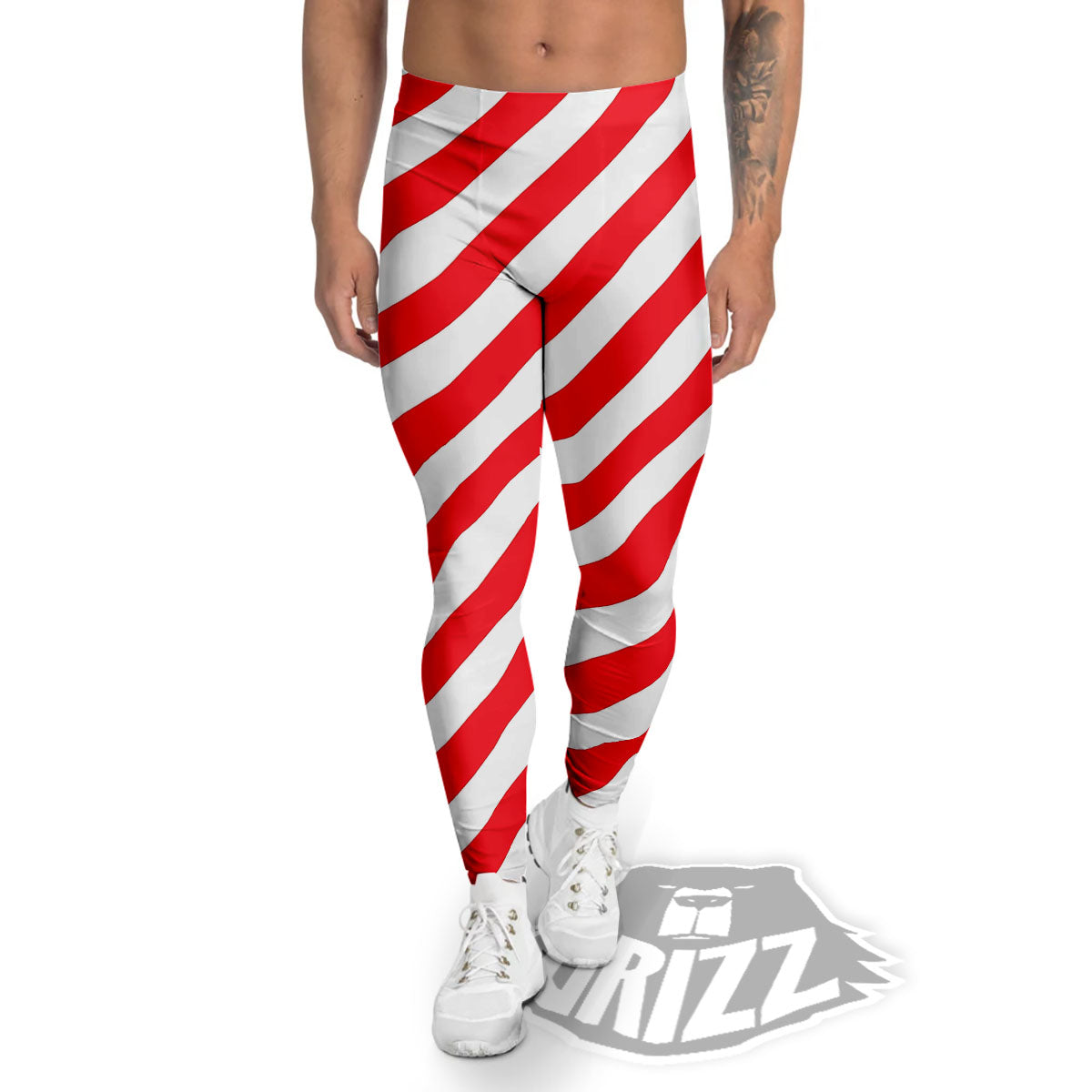 Candy Cane Striped White And Red Print Men's Leggings-grizzshop