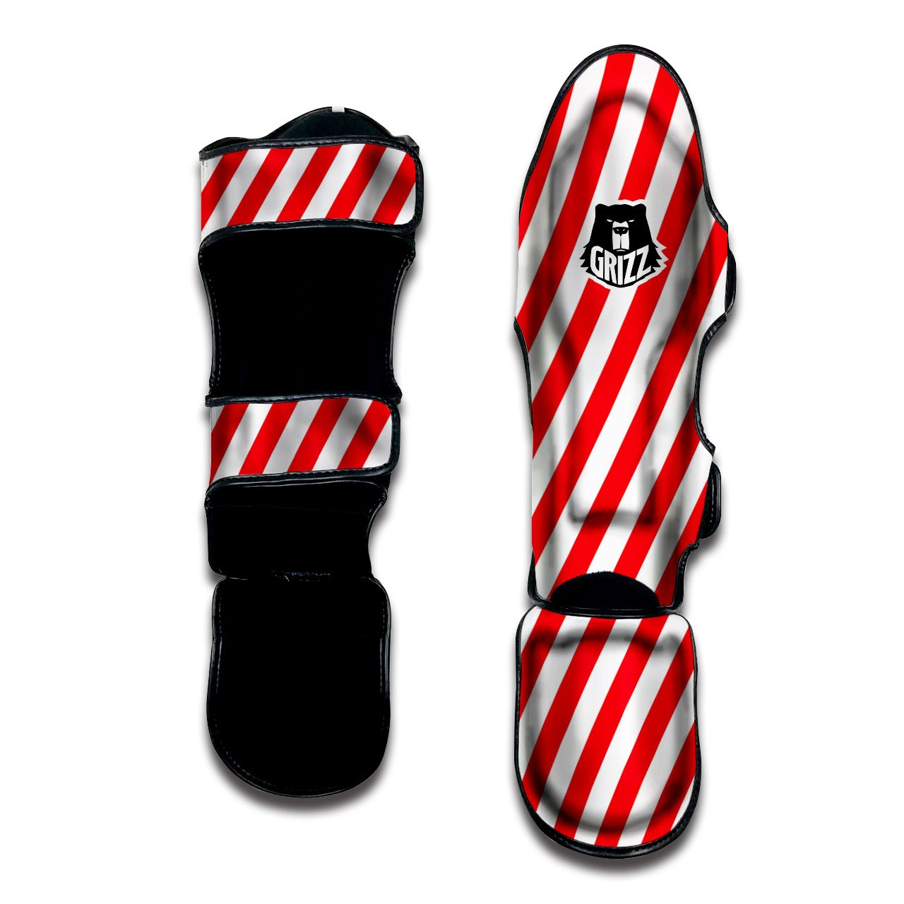 Candy Cane Striped White And Red Print Muay Thai Shin Guards-grizzshop