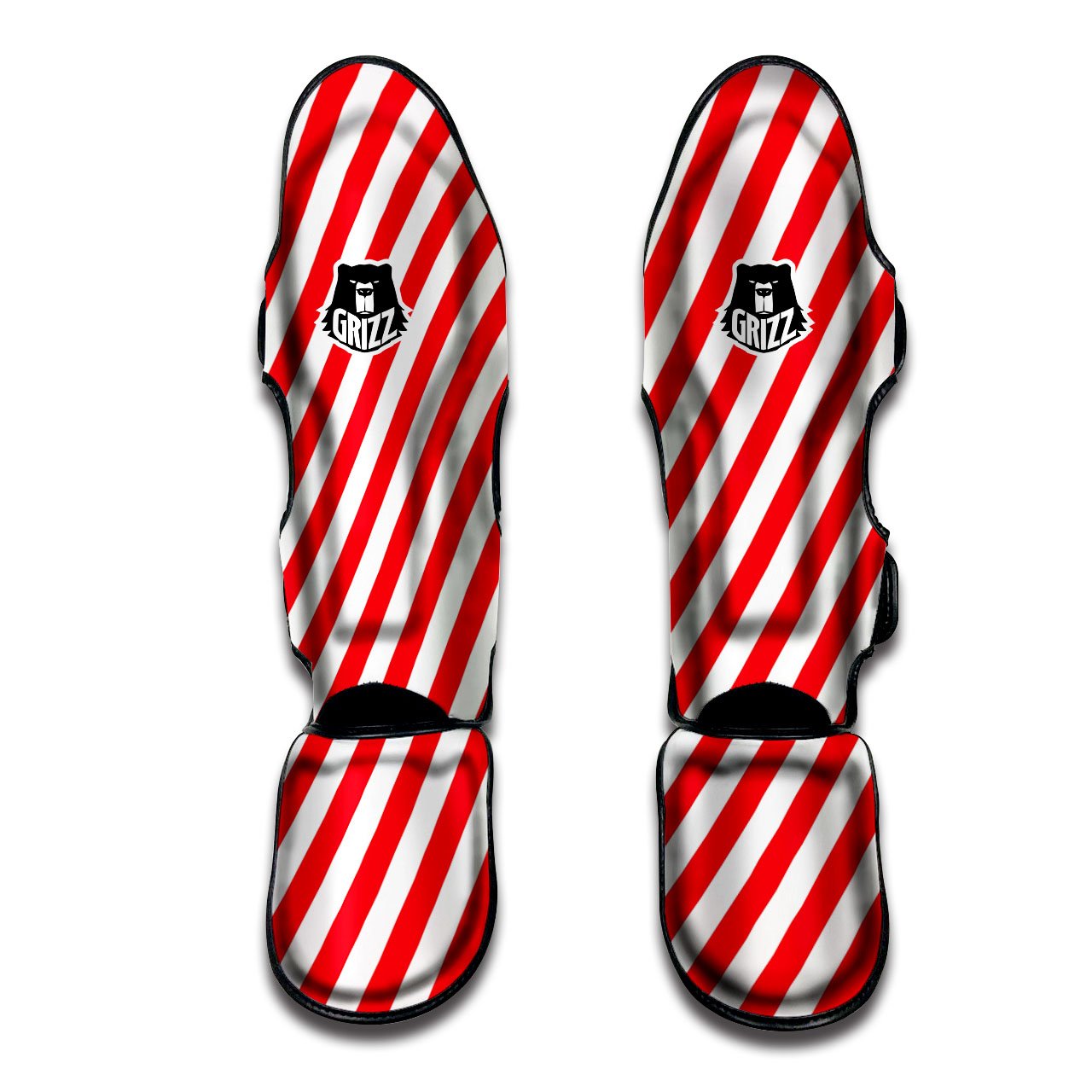 Candy Cane Striped White And Red Print Muay Thai Shin Guards-grizzshop