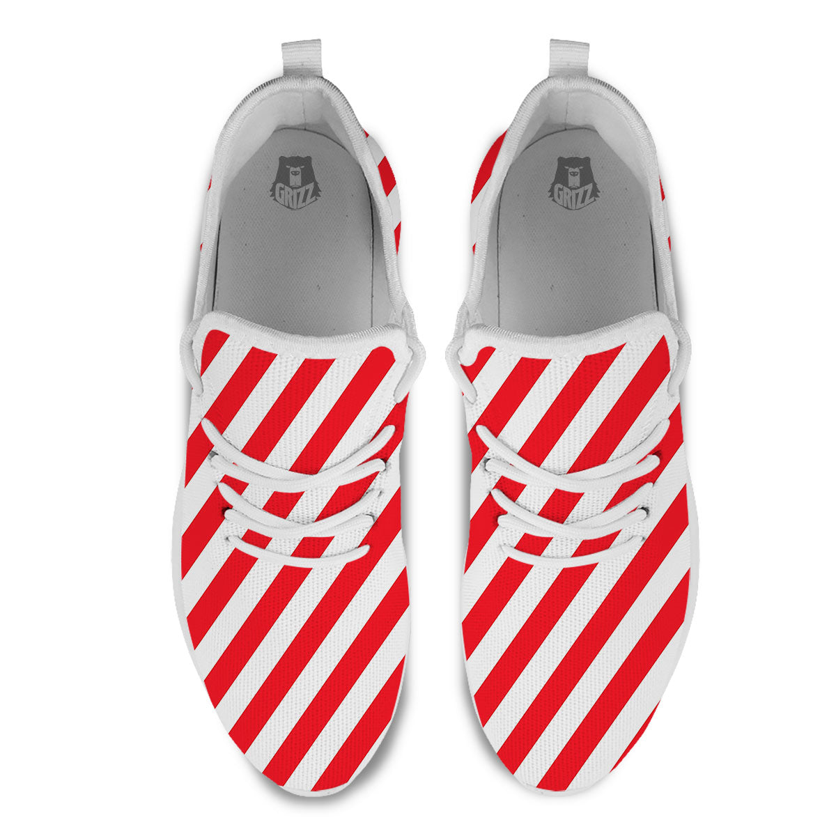 Candy Cane Striped White And Red Print White Athletic Shoes-grizzshop