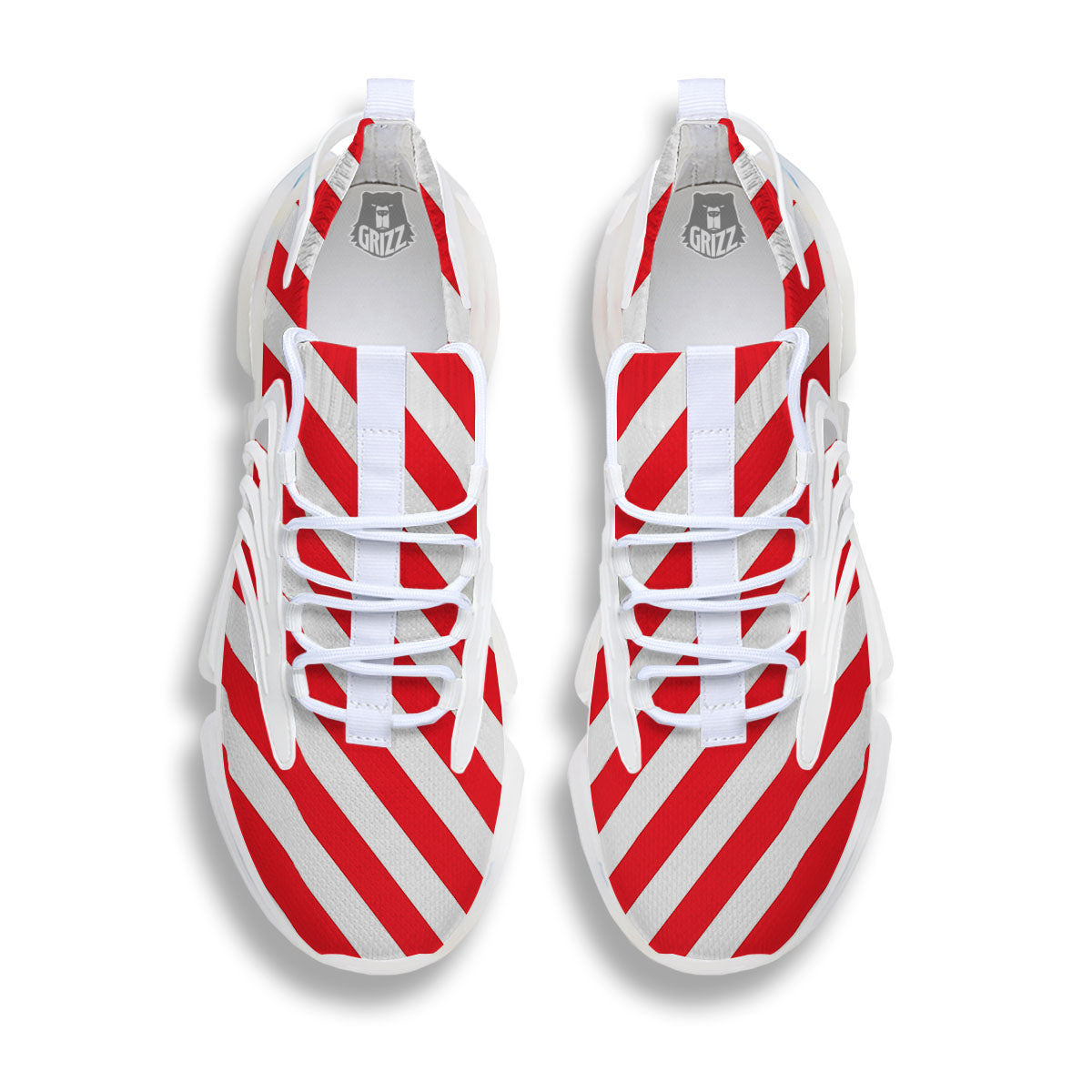 Candy Cane Striped White And Red Print White Gym Shoes-grizzshop