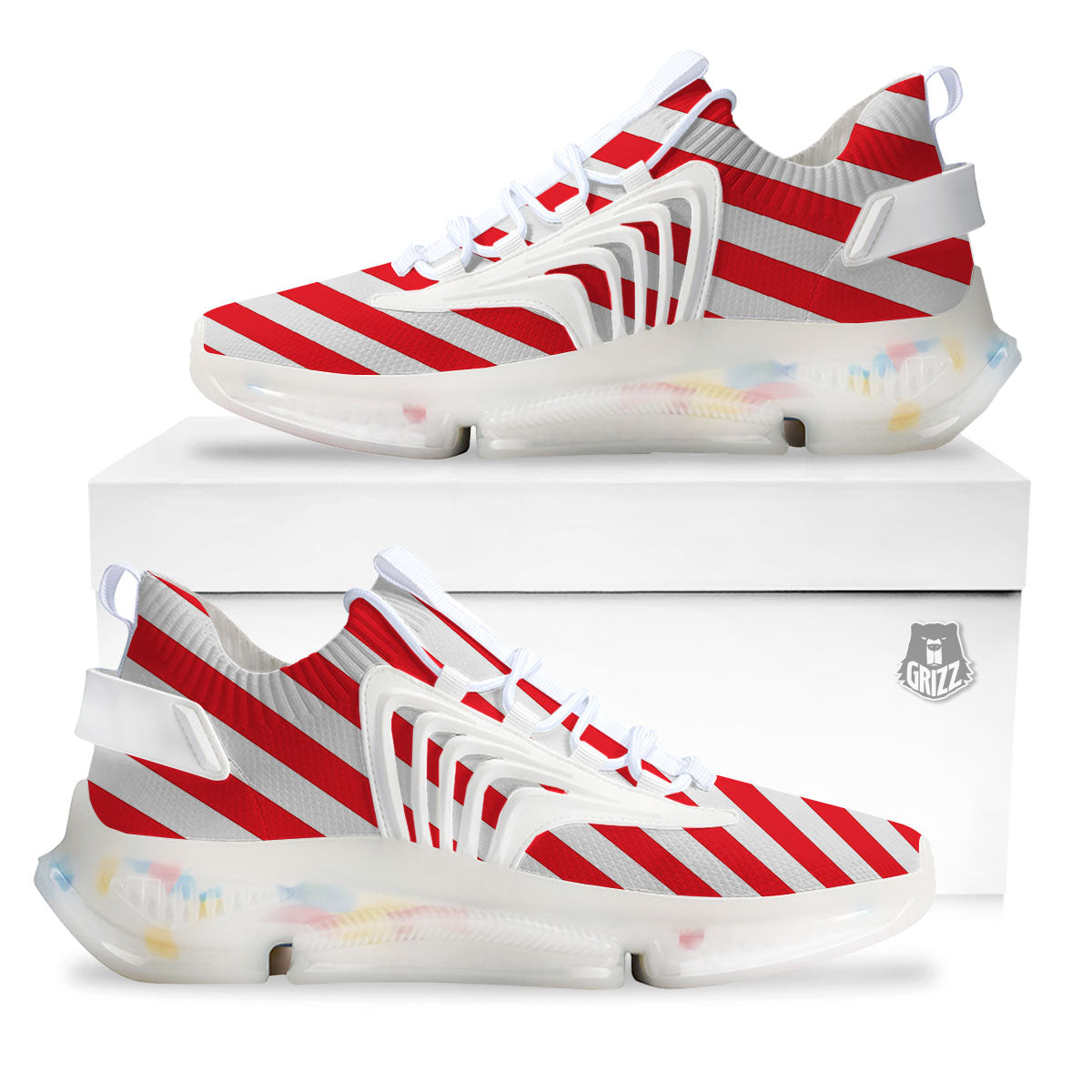Candy Cane Striped White And Red Print White Gym Shoes-grizzshop