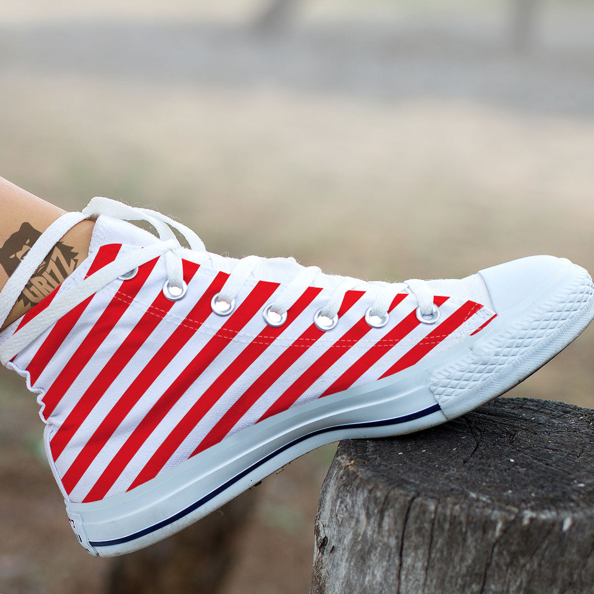 Candy Cane Striped White And Red Print White High Top Shoes-grizzshop