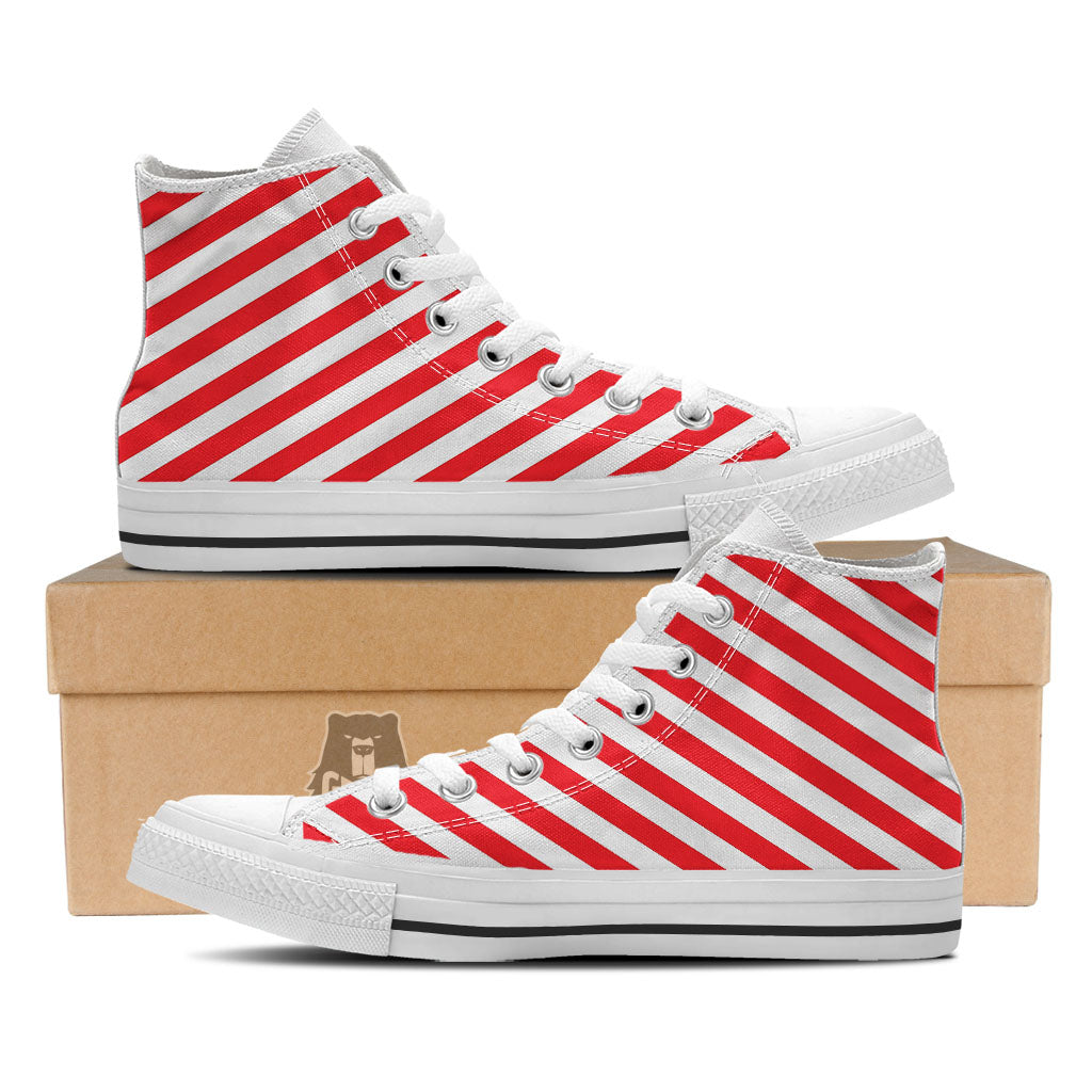 Candy Cane Striped White And Red Print White High Top Shoes-grizzshop