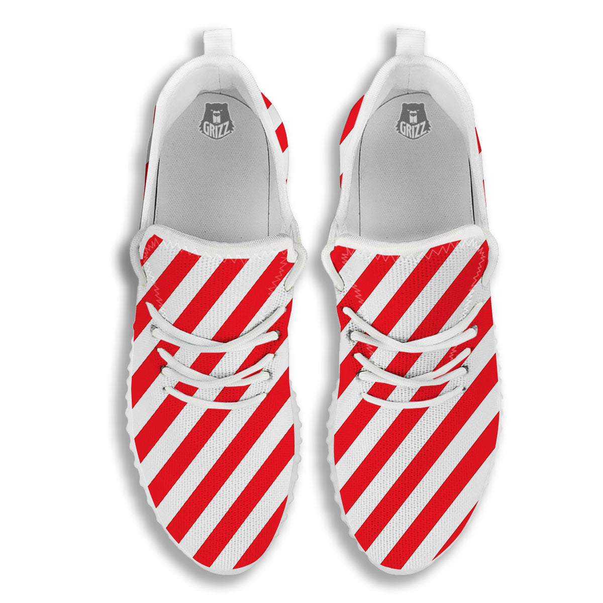 Candy Cane Striped White And Red Print White Walking Shoes-grizzshop