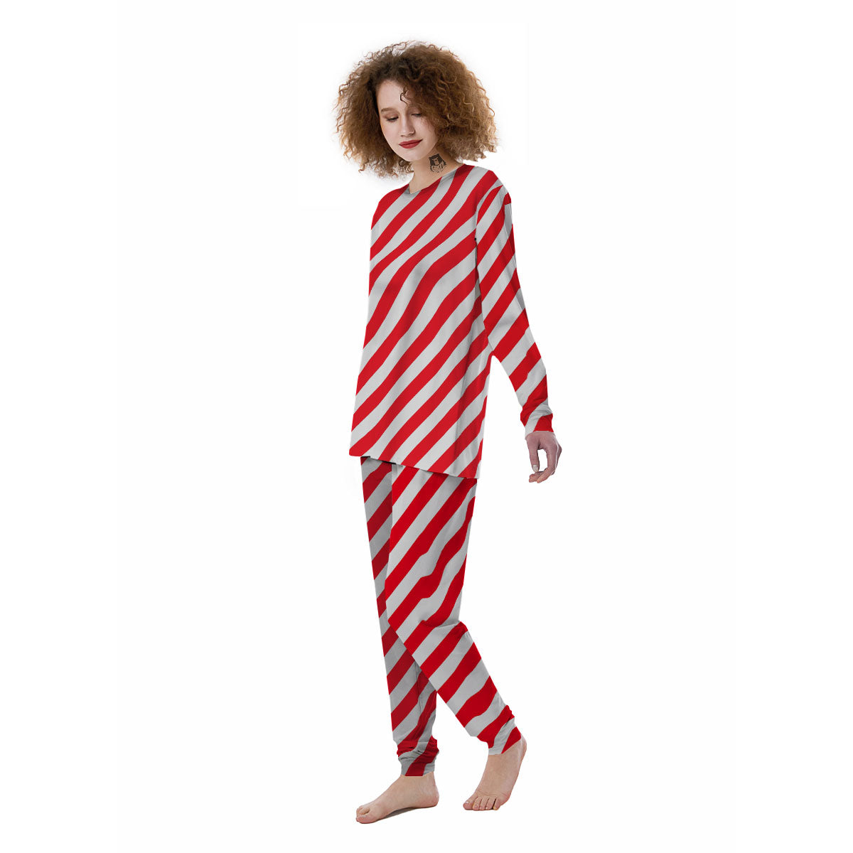 Candy Cane Striped White And Red Print Women's Pajamas-grizzshop