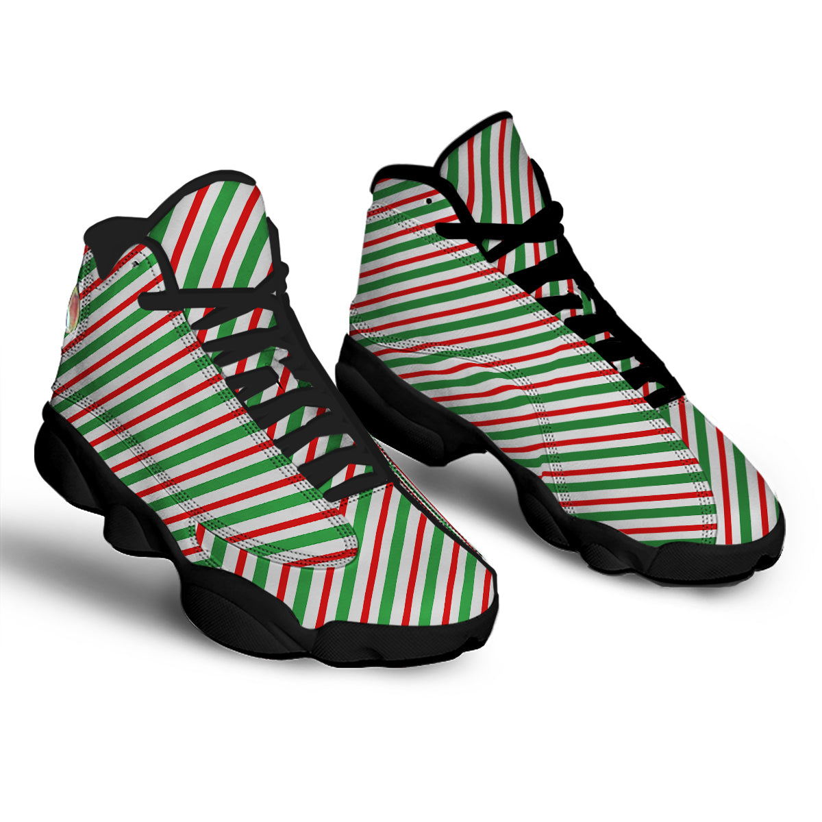 Candy Cane Stripes Christmas Print Black Basketball Shoes-grizzshop