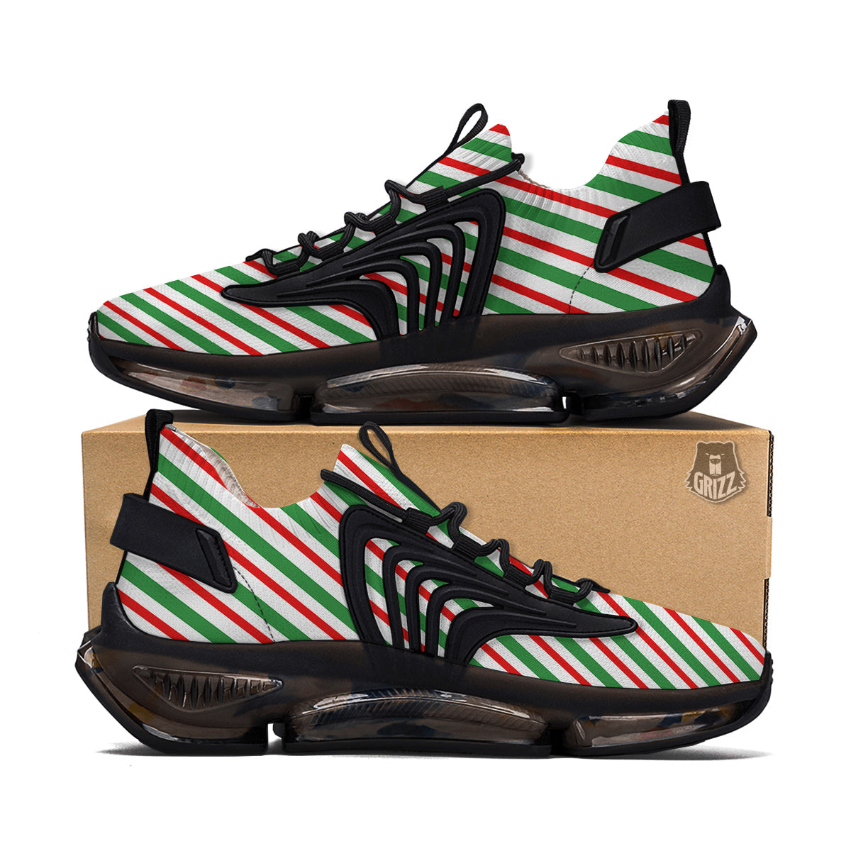 Candy Cane Stripes Christmas Print Black Gym Shoes-grizzshop