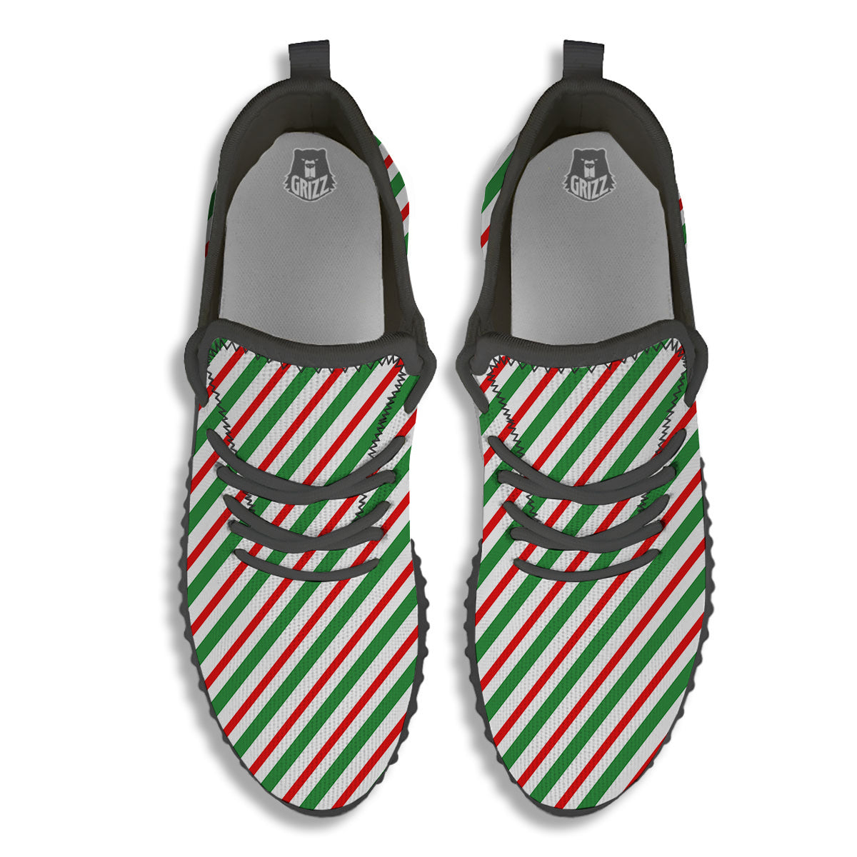 Candy Cane Stripes Christmas Print Black Walking Shoes-grizzshop