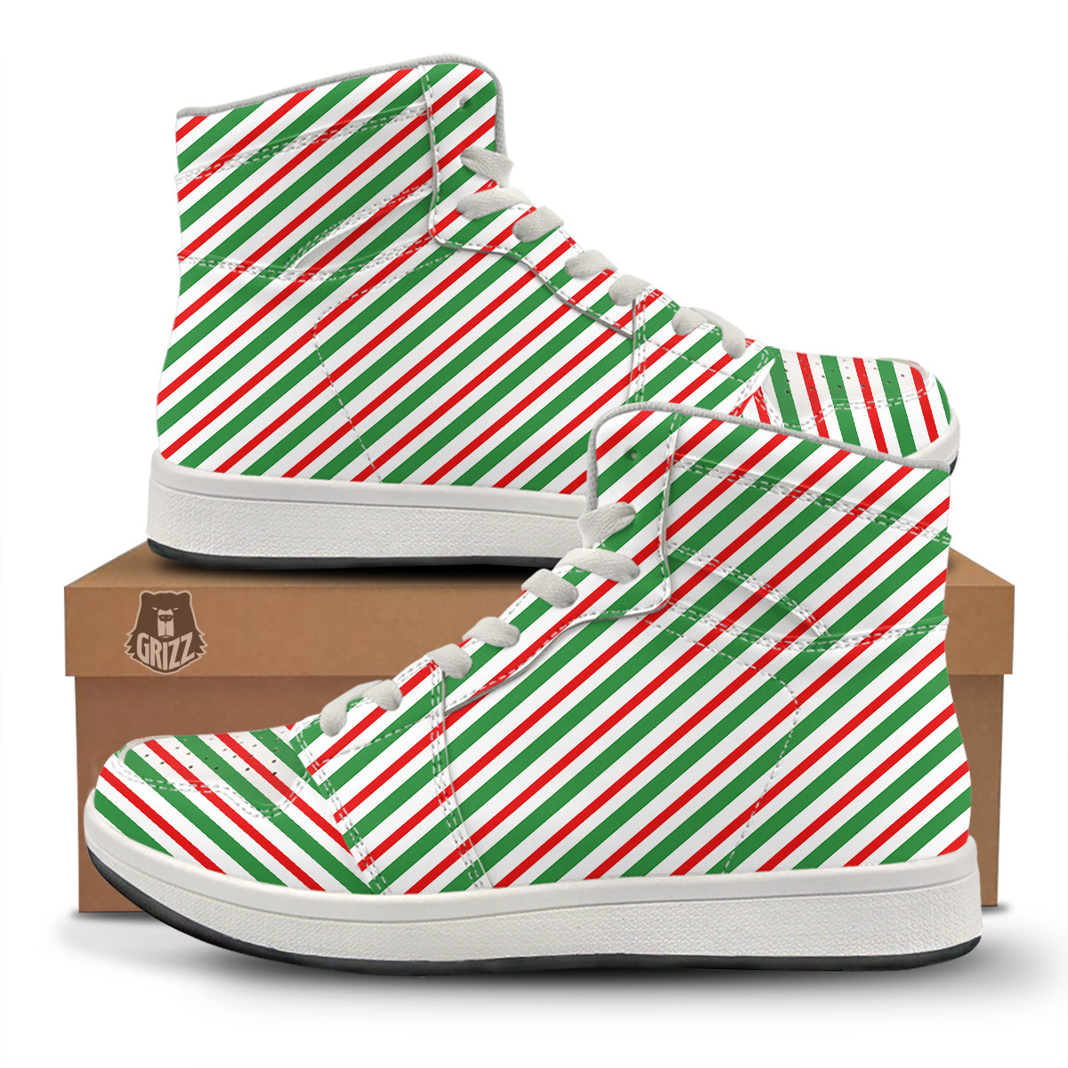 Candy Cane Stripes Christmas Print High Top Sneakers-grizzshop
