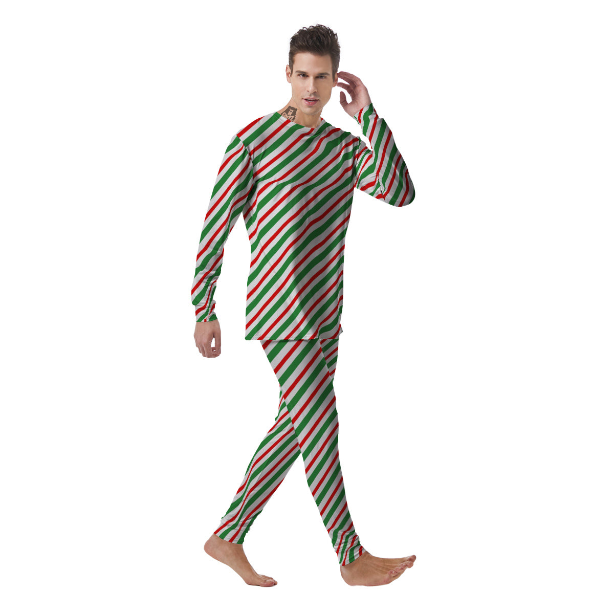 Candy Cane Stripes Christmas Print Men's Pajamas-grizzshop