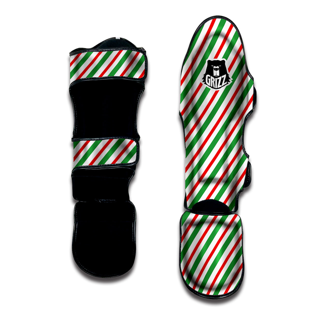 Candy Cane Stripes Christmas Print Muay Thai Shin Guards-grizzshop