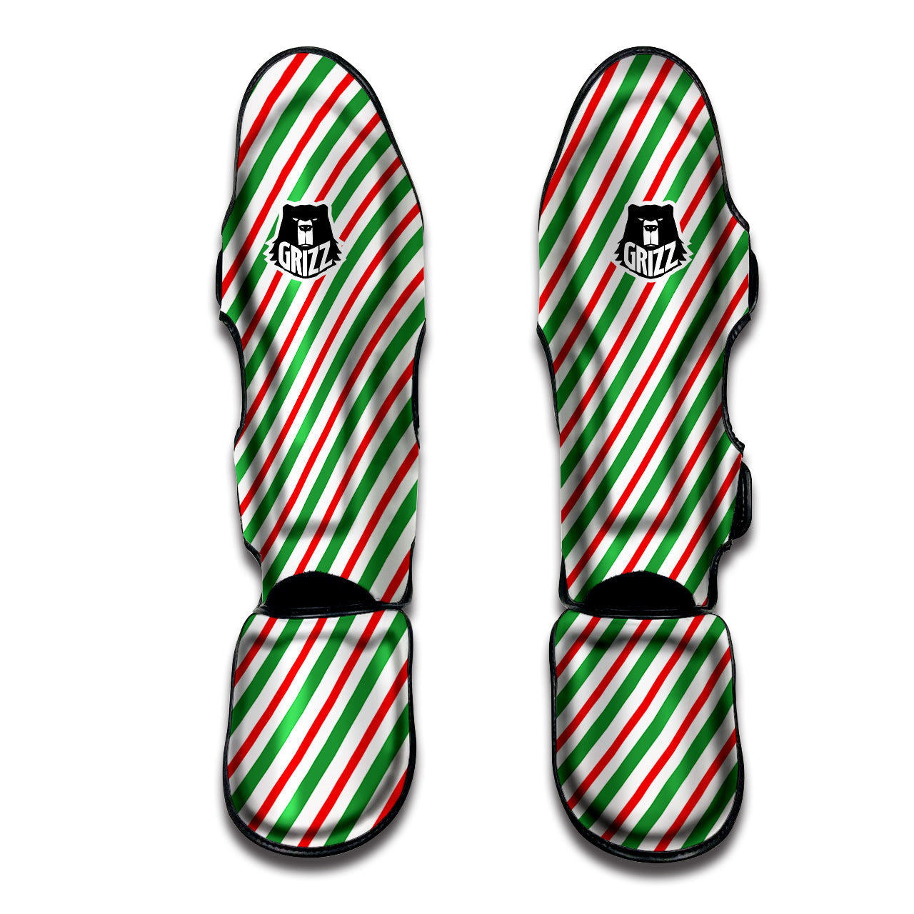 Candy Cane Stripes Christmas Print Muay Thai Shin Guards-grizzshop