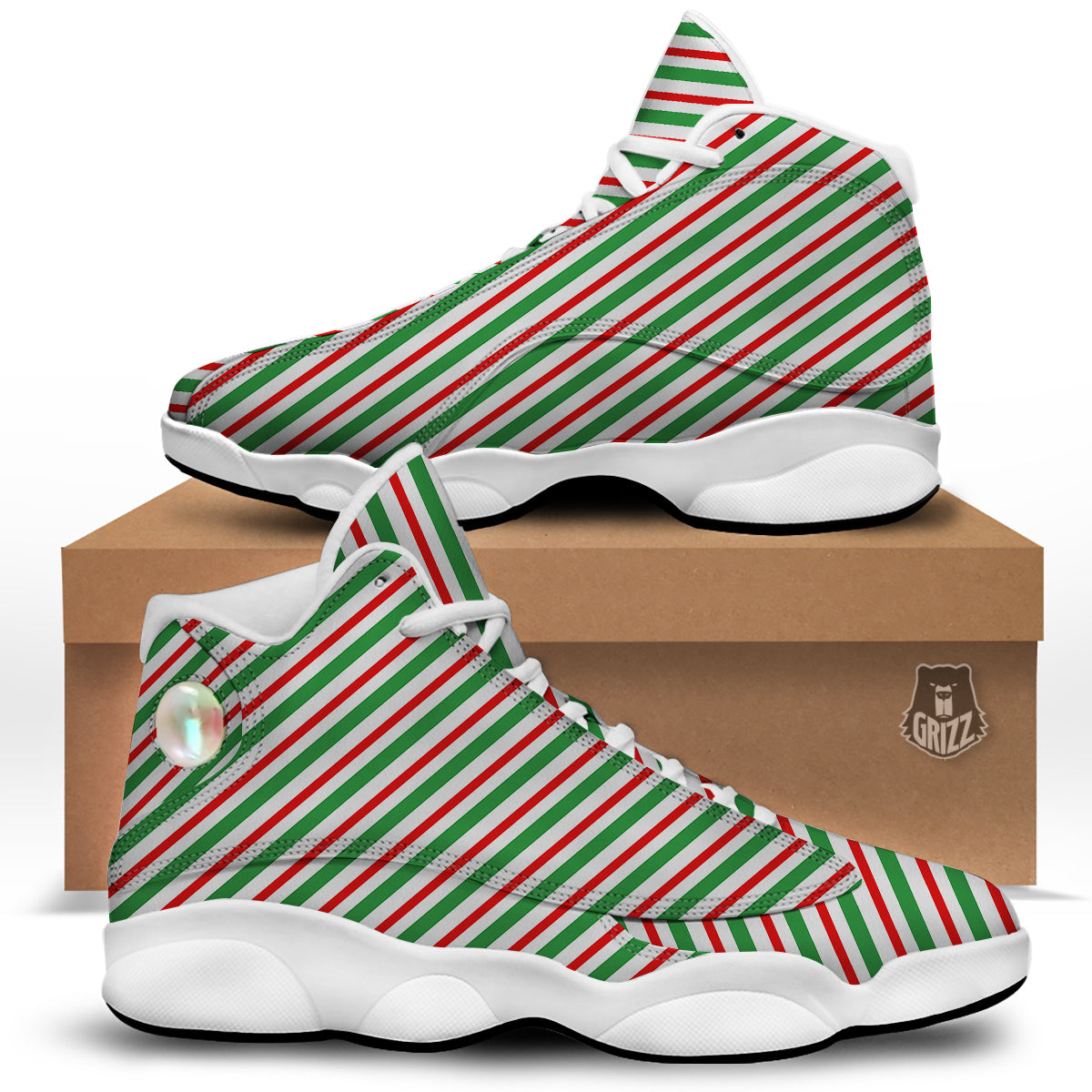 Candy Cane Stripes Christmas Print White Basketball Shoes-grizzshop
