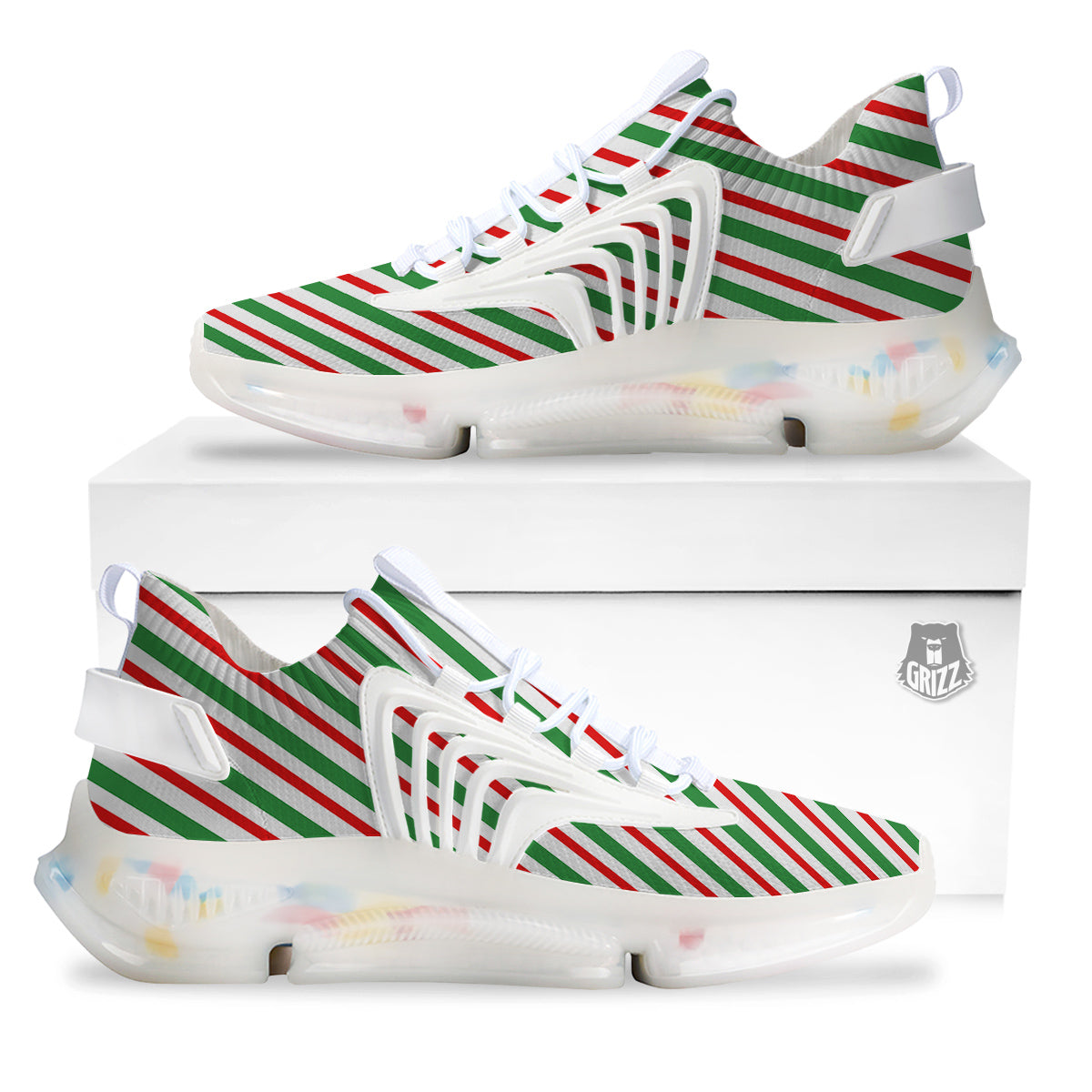 Candy Cane Stripes Christmas Print White Gym Shoes-grizzshop