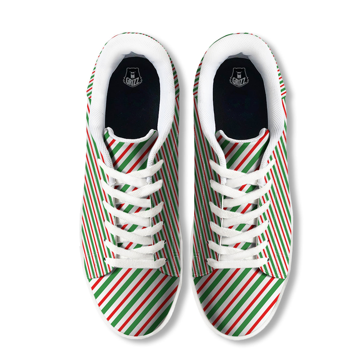 Candy Cane Stripes Christmas Print White Low Top Sneakers-grizzshop