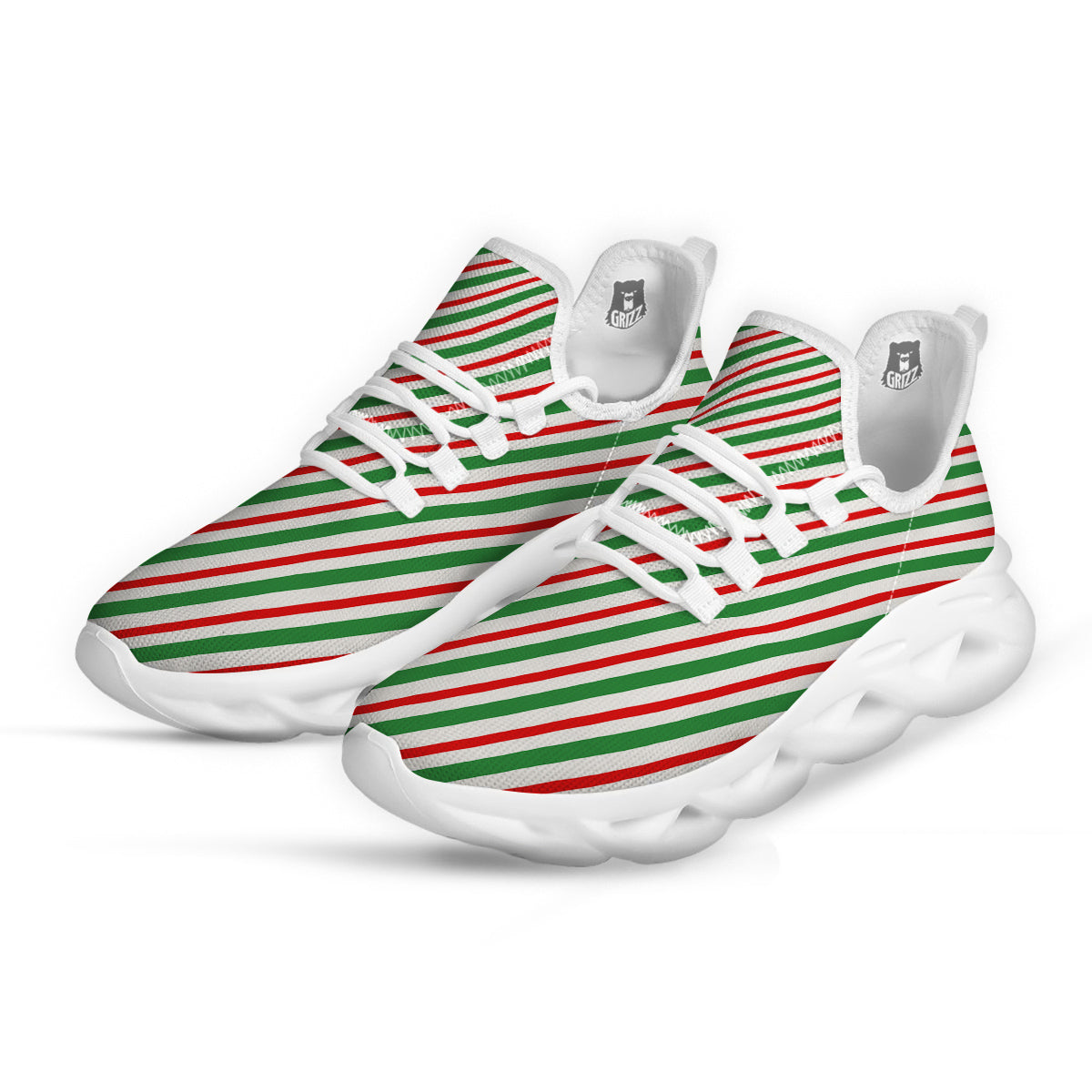 Candy Cane Stripes Christmas Print White Running Shoes-grizzshop