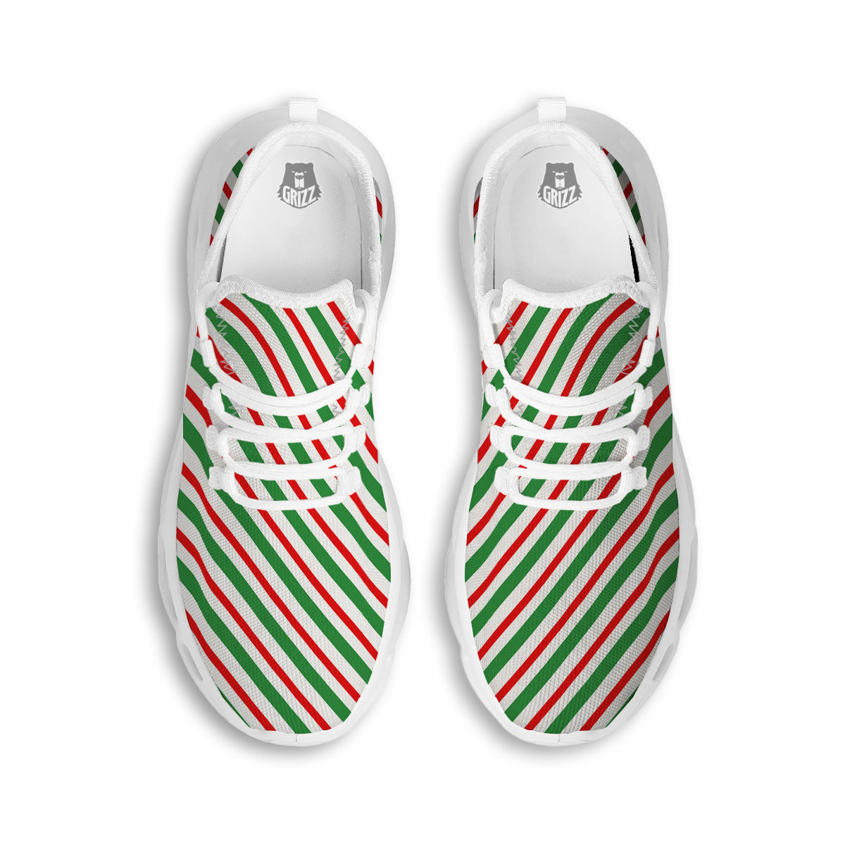 Candy Cane Stripes Christmas Print White Running Shoes-grizzshop