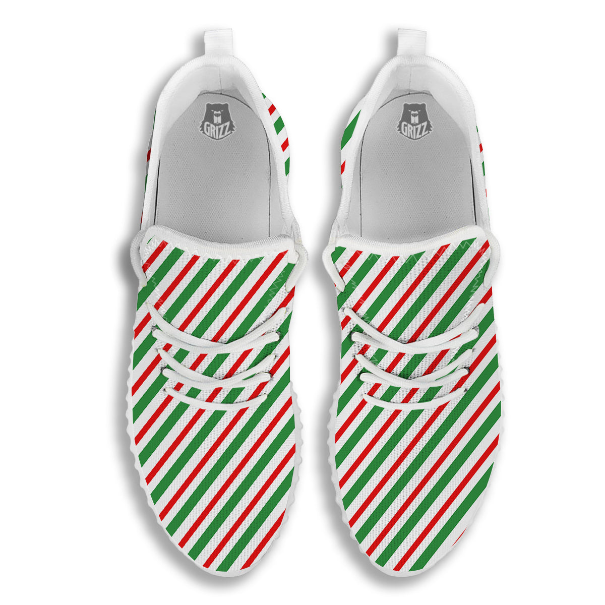 Candy Cane Stripes Christmas Print White Walking Shoes-grizzshop