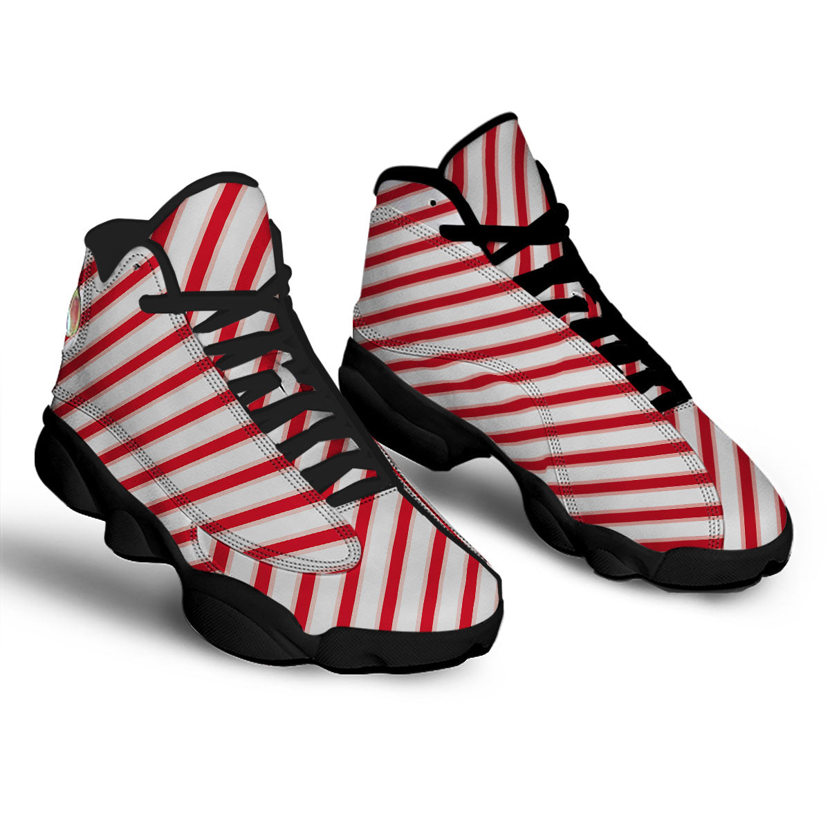 Candy Cane Stripes White And Red Print Black Basketball Shoes-grizzshop