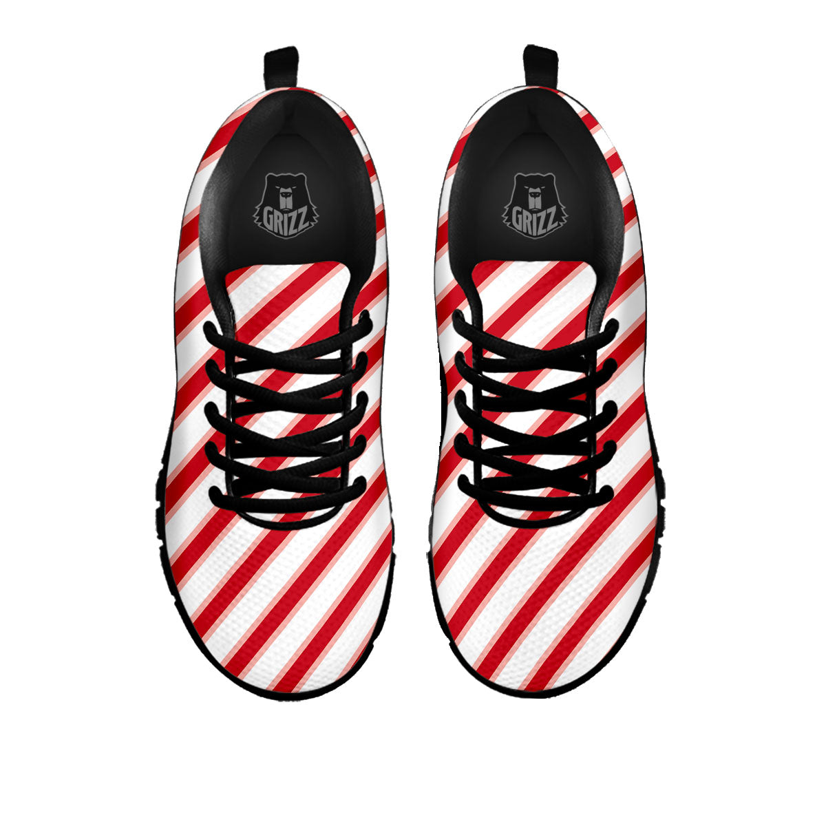 Candy Cane Stripes White And Red Print Black Sneaker-grizzshop