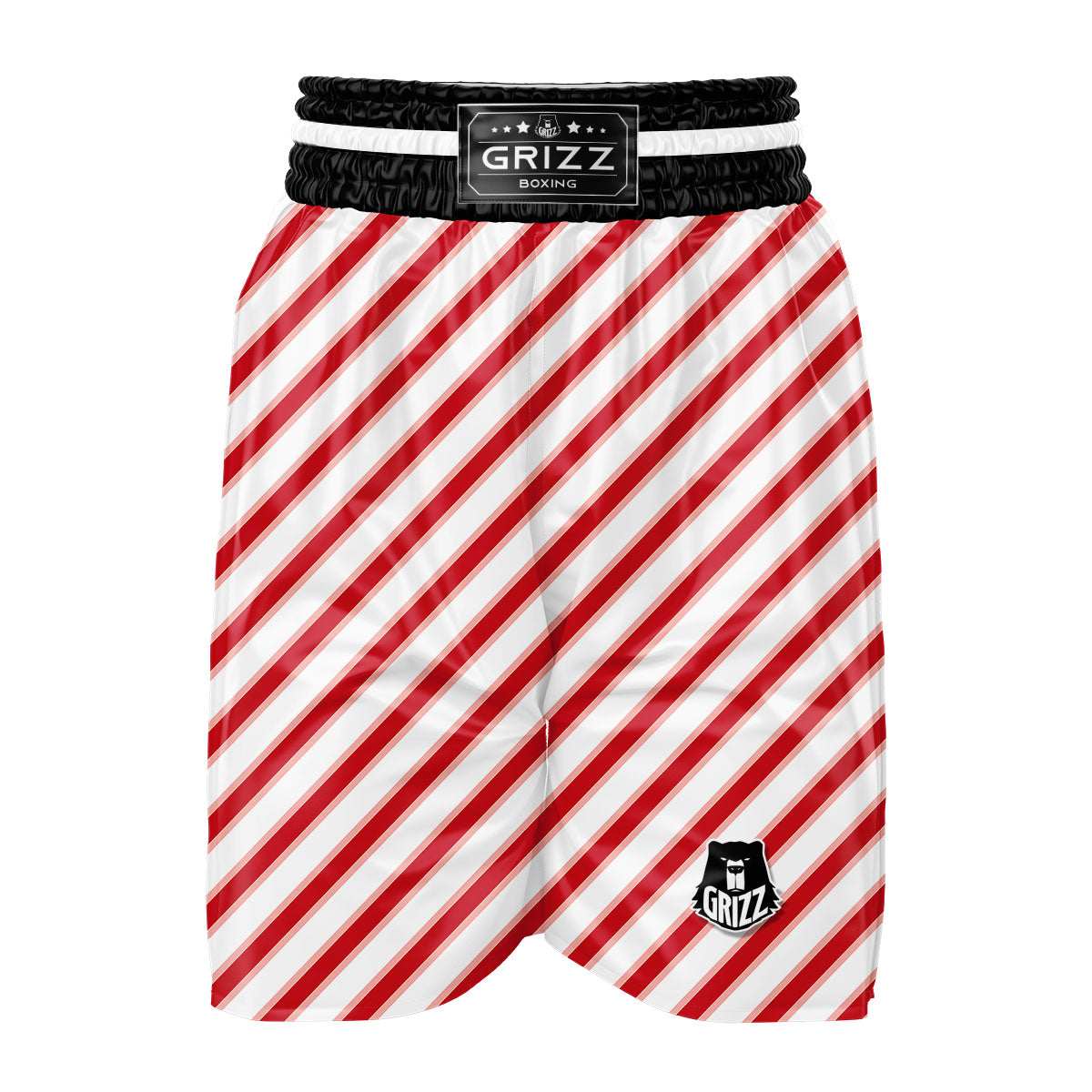 Candy Cane Stripes White And Red Print Boxing Shorts-grizzshop