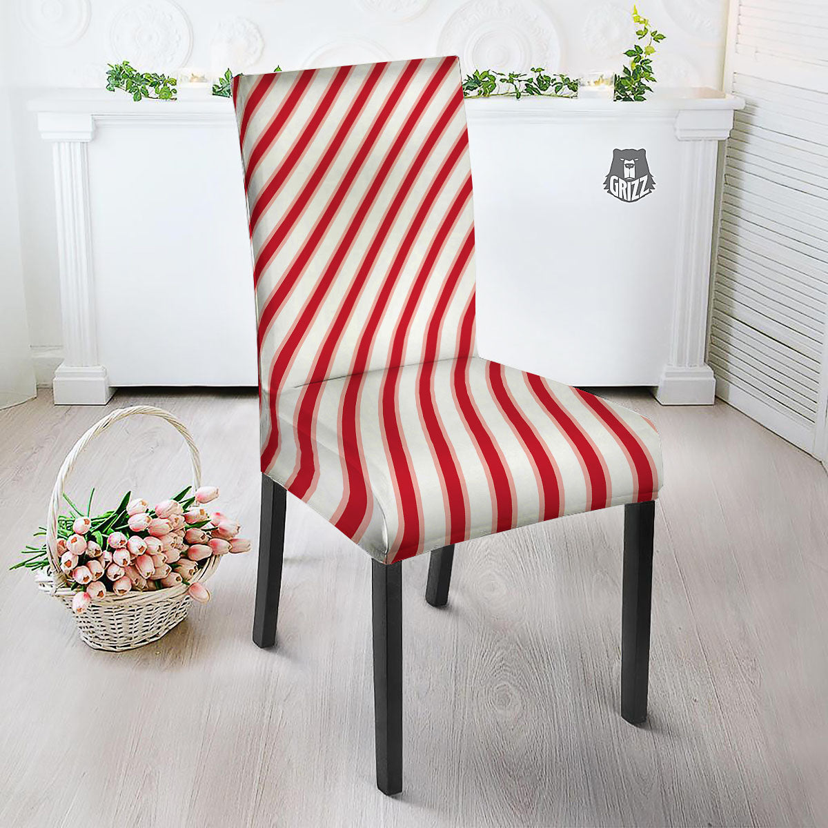 Candy Cane Stripes White And Red Print Dining Chair Slipcover-grizzshop