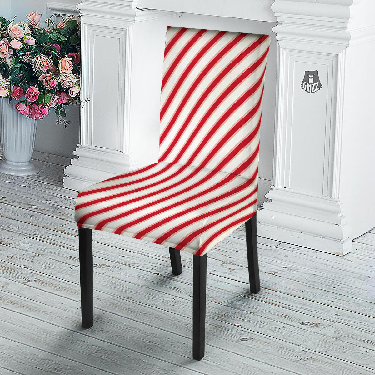 Candy Cane Stripes White And Red Print Dining Chair Slipcover-grizzshop
