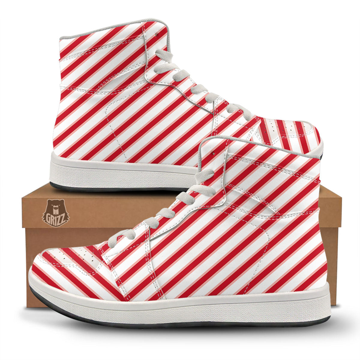 Candy Cane Stripes White And Red Print High Top Sneakers-grizzshop