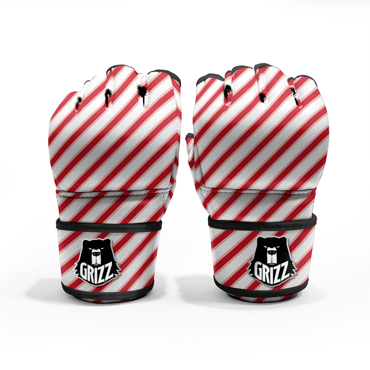 Candy Cane Stripes White And Red Print MMA Gloves-grizzshop