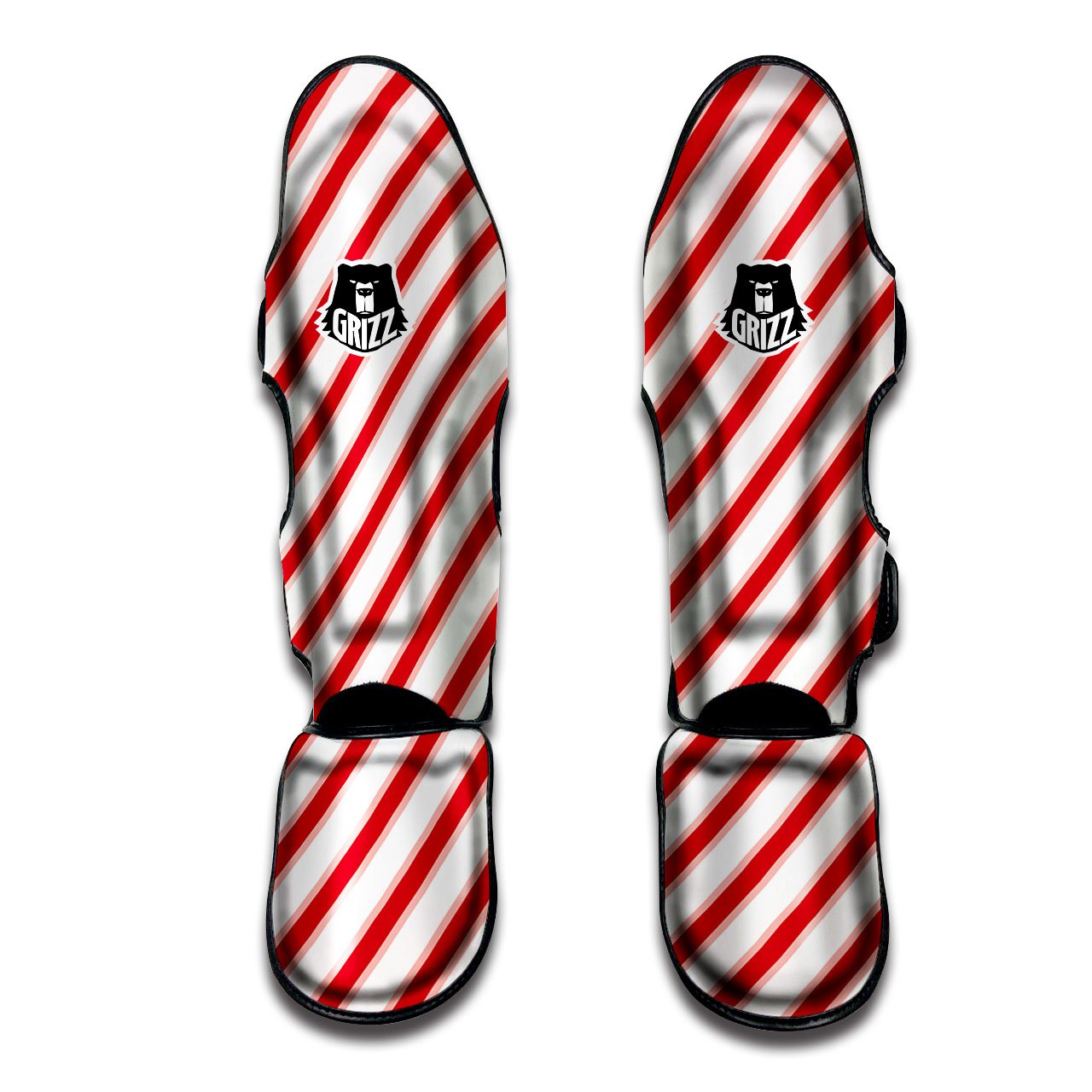 Candy Cane Stripes White And Red Print Muay Thai Shin Guards-grizzshop