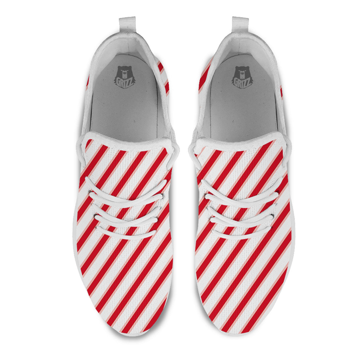 Candy Cane Stripes White And Red Print White Athletic Shoes-grizzshop