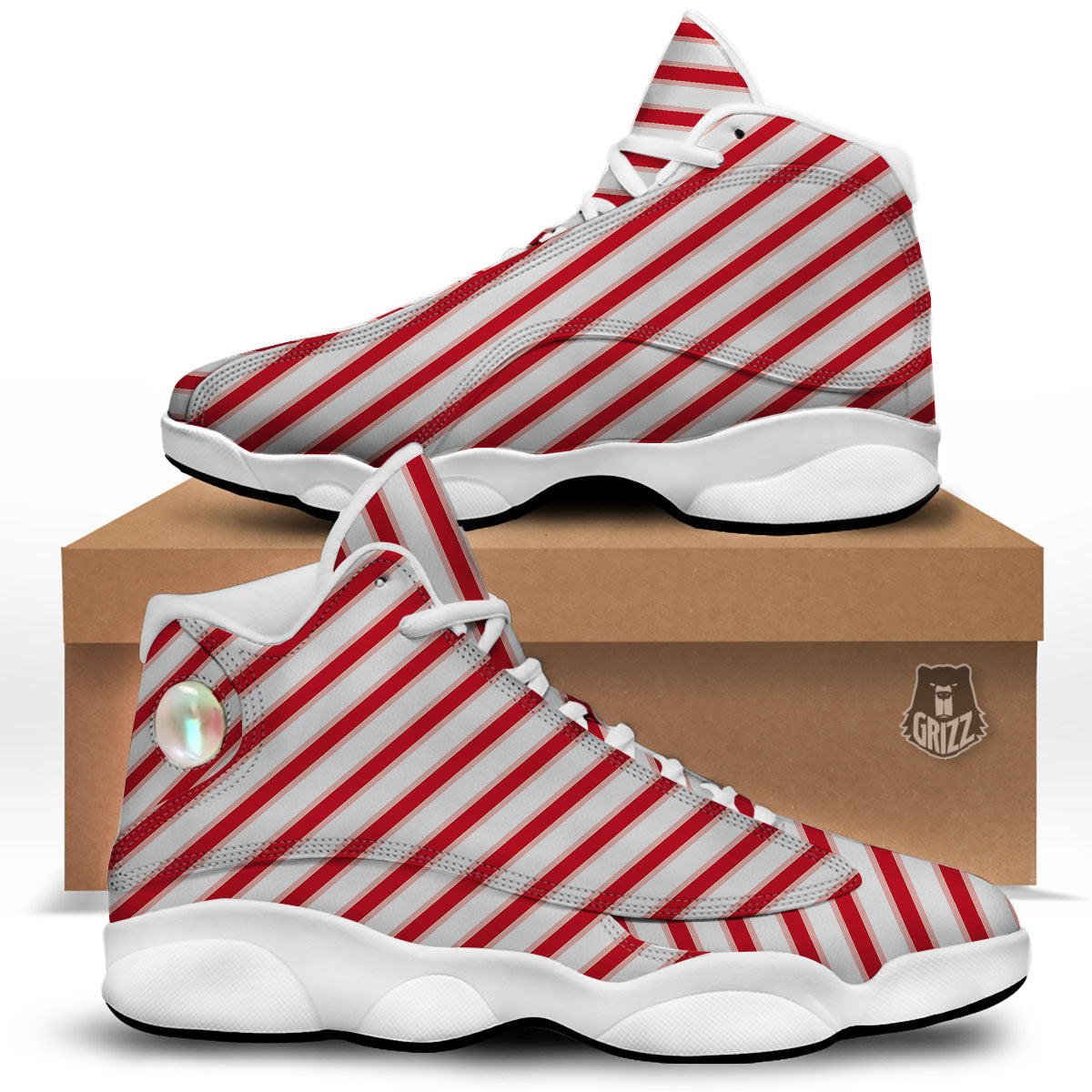 Candy Cane Stripes White And Red Print White Basketball Shoes-grizzshop