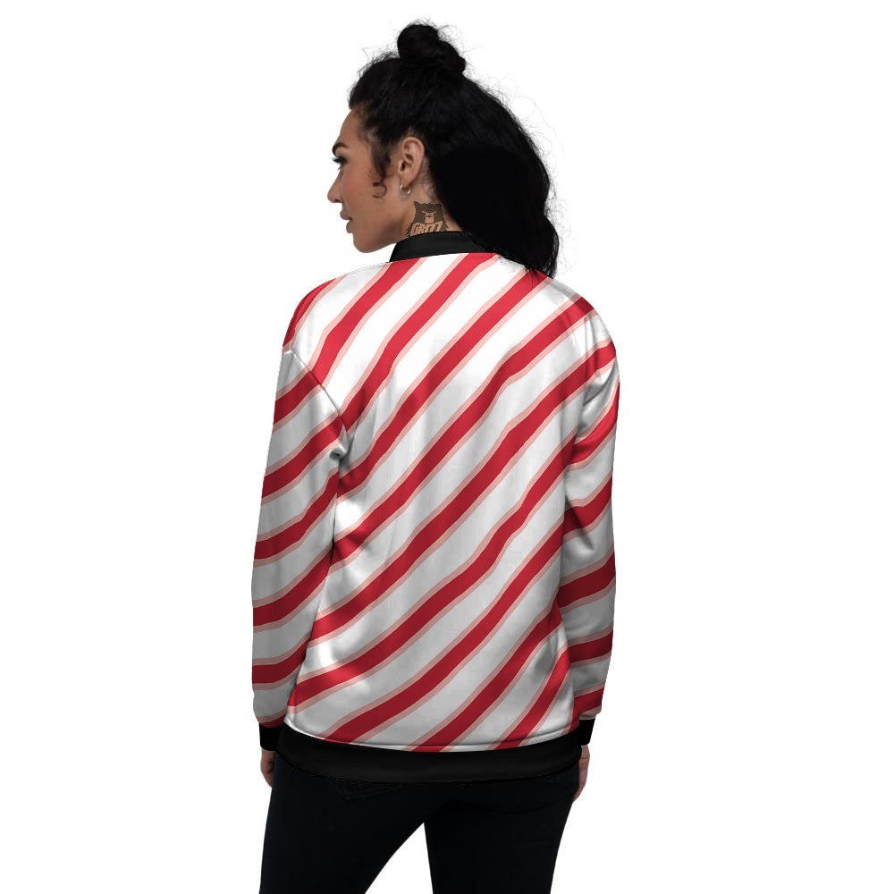 Candy Cane Stripes White And Red Print Women's Bomber Jacket-grizzshop
