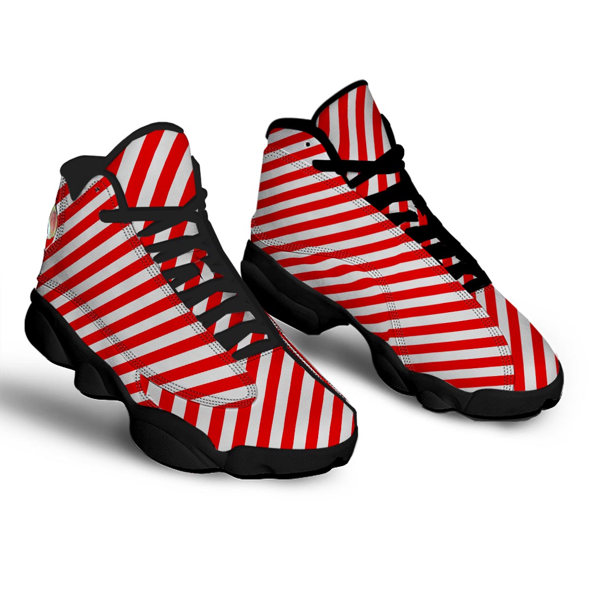 Candy Cane White And Red Print Pattern Black Basketball Shoes-grizzshop