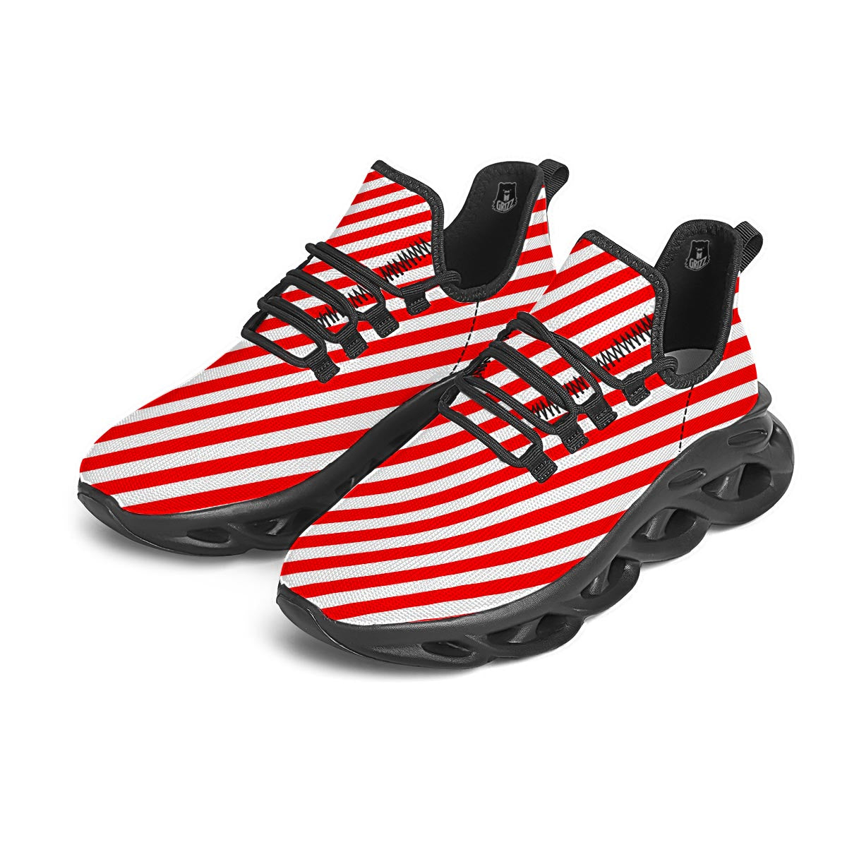 Candy Cane White And Red Print Pattern Black Running Shoes-grizzshop