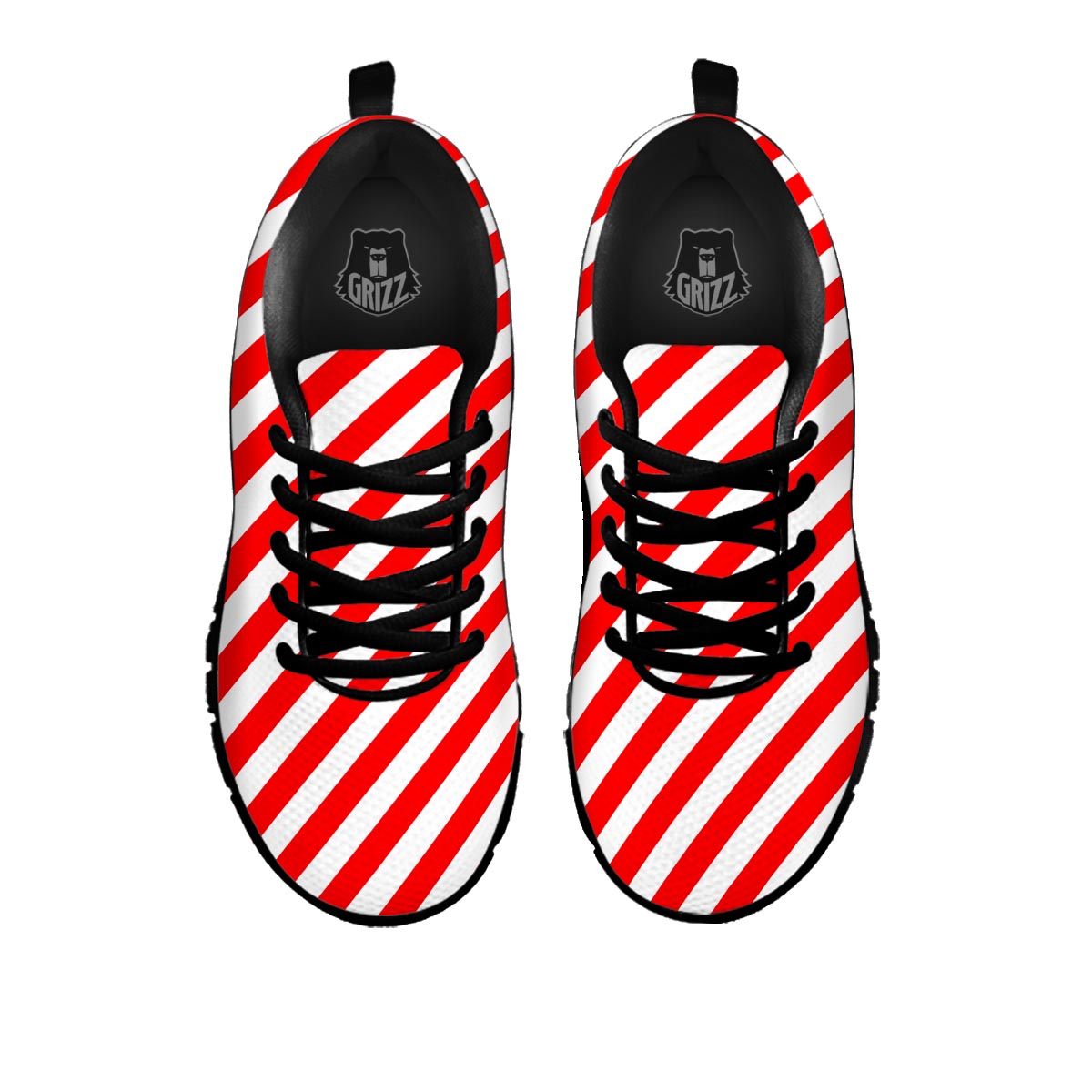 Candy Cane White And Red Print Pattern Black Sneaker-grizzshop