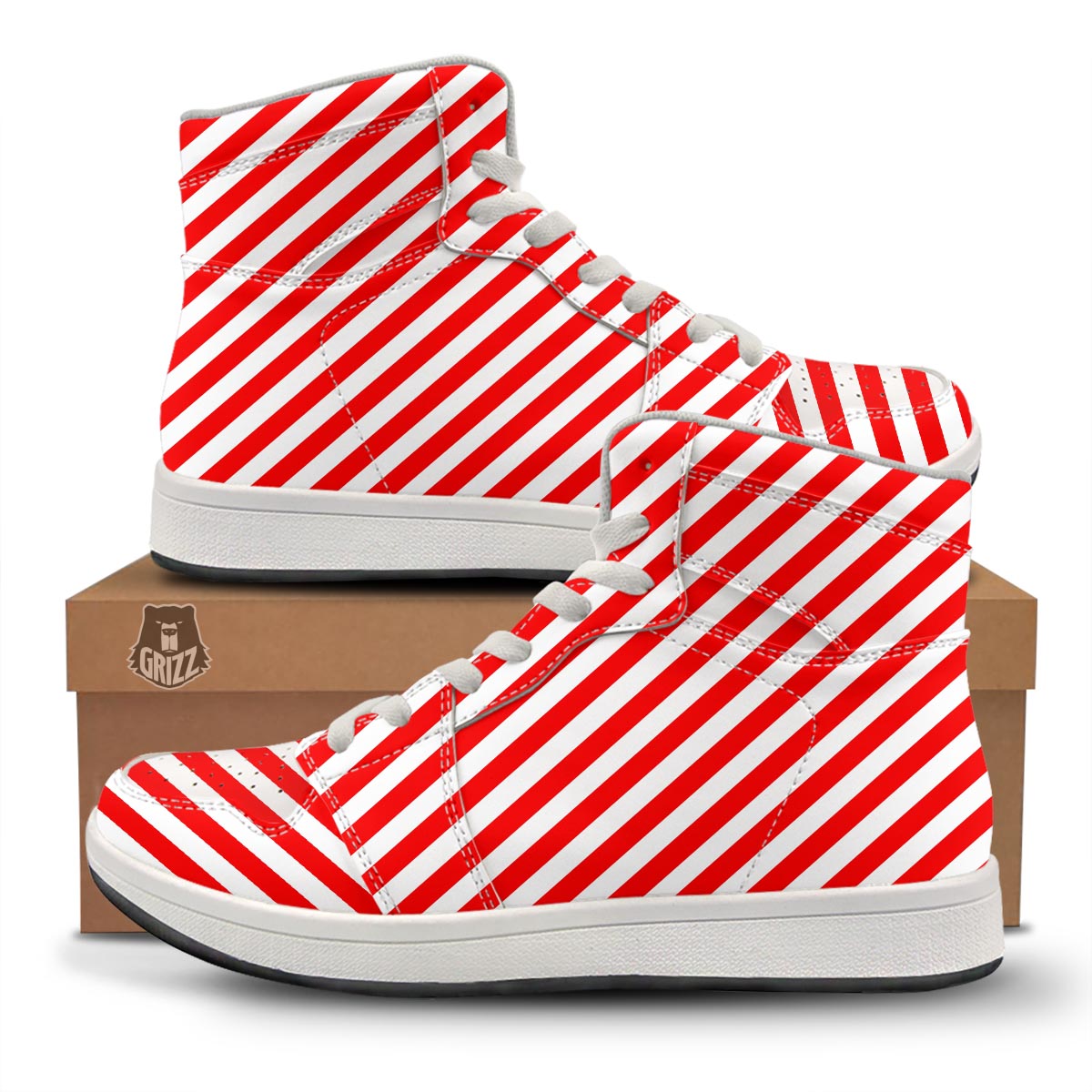 Candy Cane White And Red Print Pattern High Top Sneakers-grizzshop
