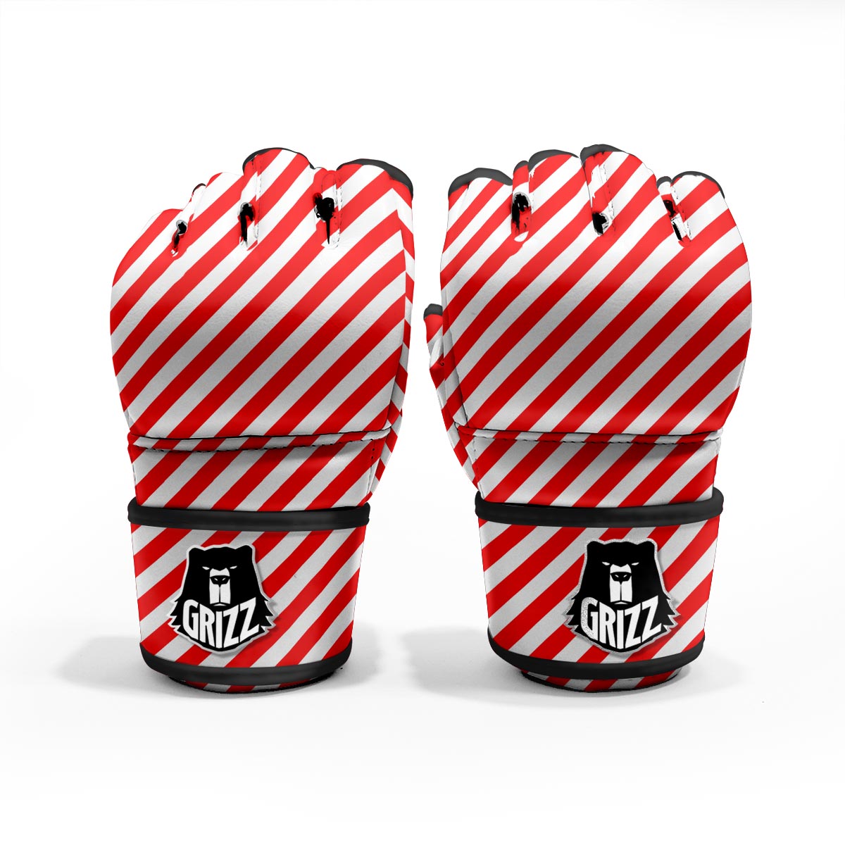 Candy Cane White And Red Print Pattern MMA Gloves-grizzshop