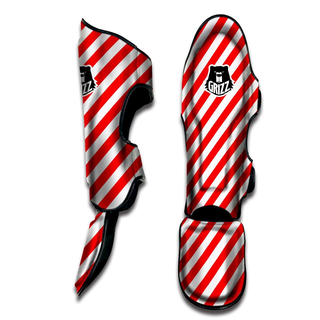 Candy Cane White And Red Print Pattern Muay Thai Shin Guards-grizzshop