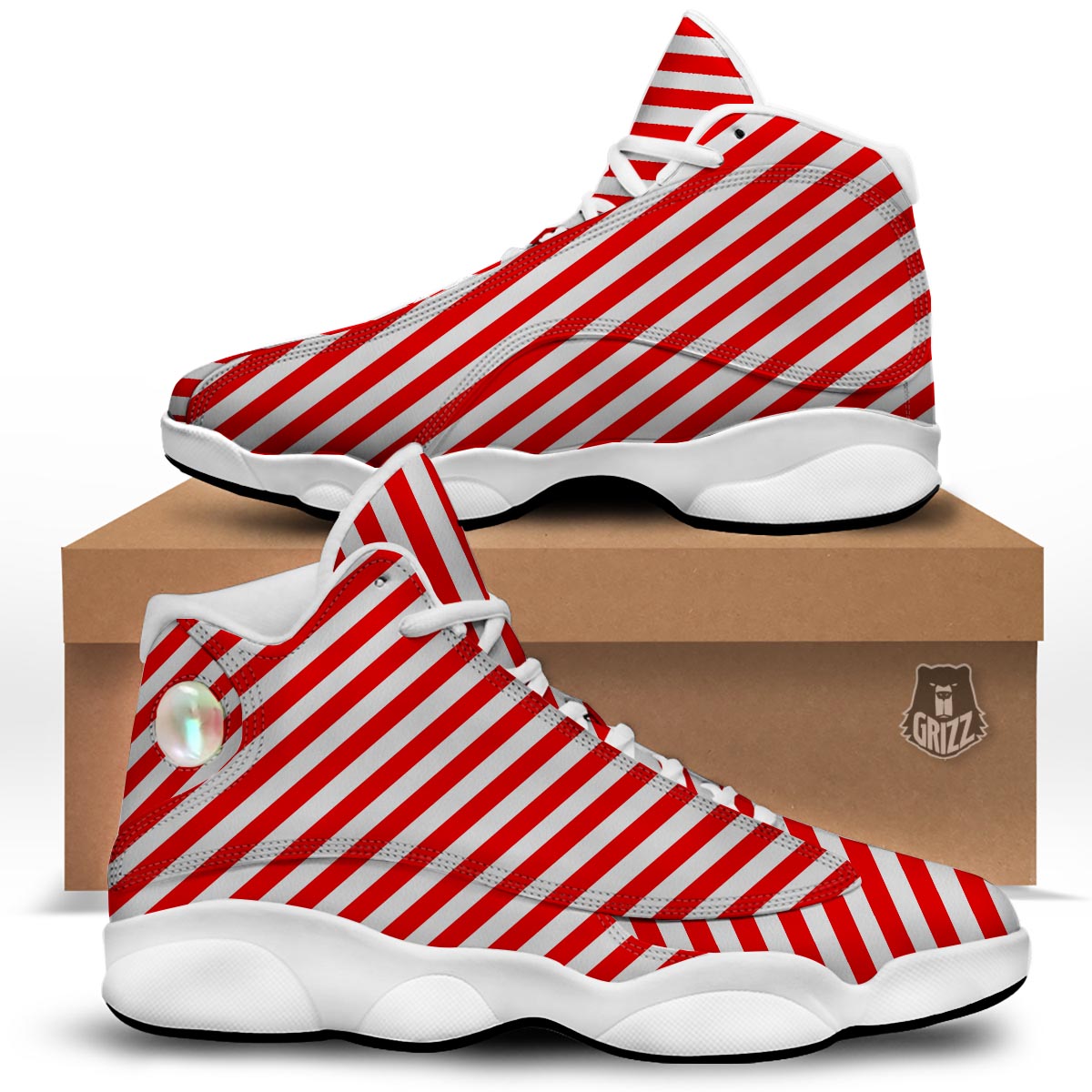 Candy Cane White And Red Print Pattern White Basketball Shoes-grizzshop