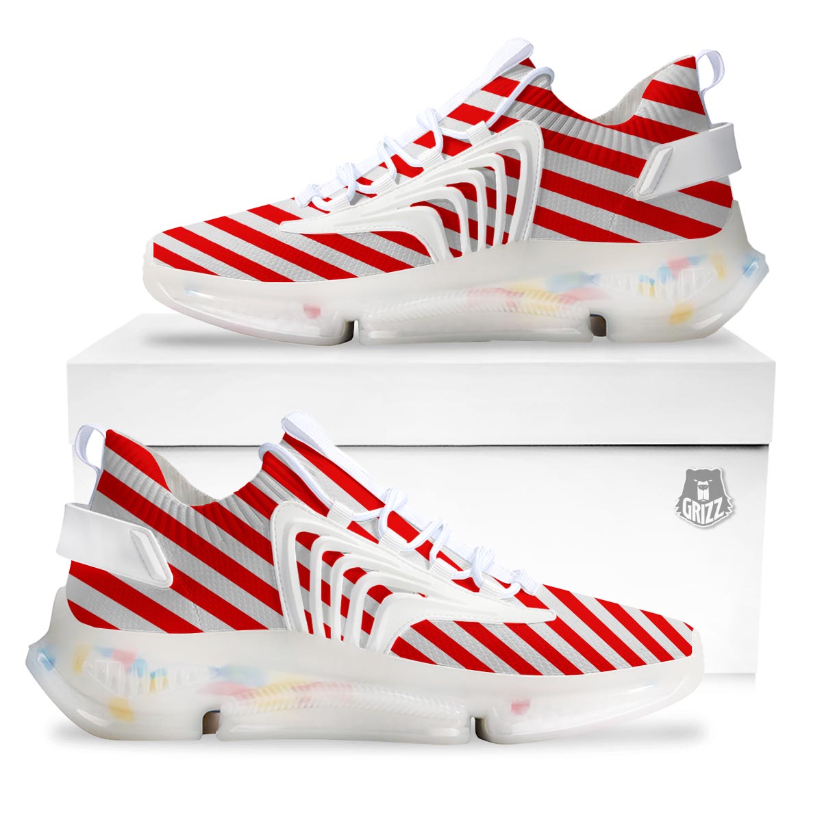 Candy Cane White And Red Print Pattern White Gym Shoes-grizzshop